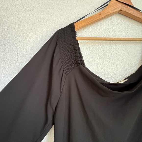 EIGHT SIXTY chiffon off the shoulder ballon sleeve sheer blouse black size MED - Picture 3 of 7